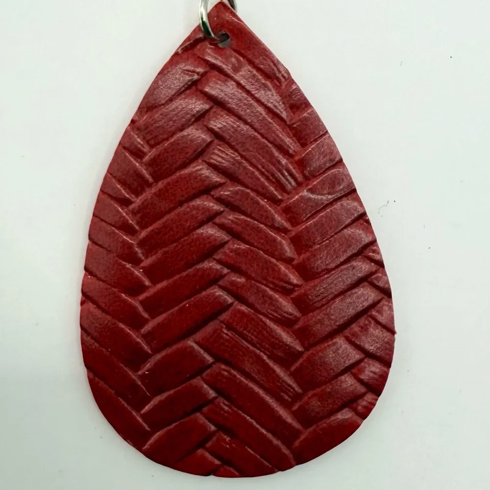 Braided Faux Leather Teardrop Earrings | Basket Weave Lightweight